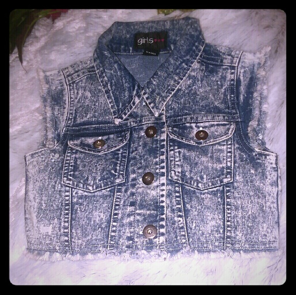 ACID WASH Denim Crop Top Sz 6X - Picture 1 of 3